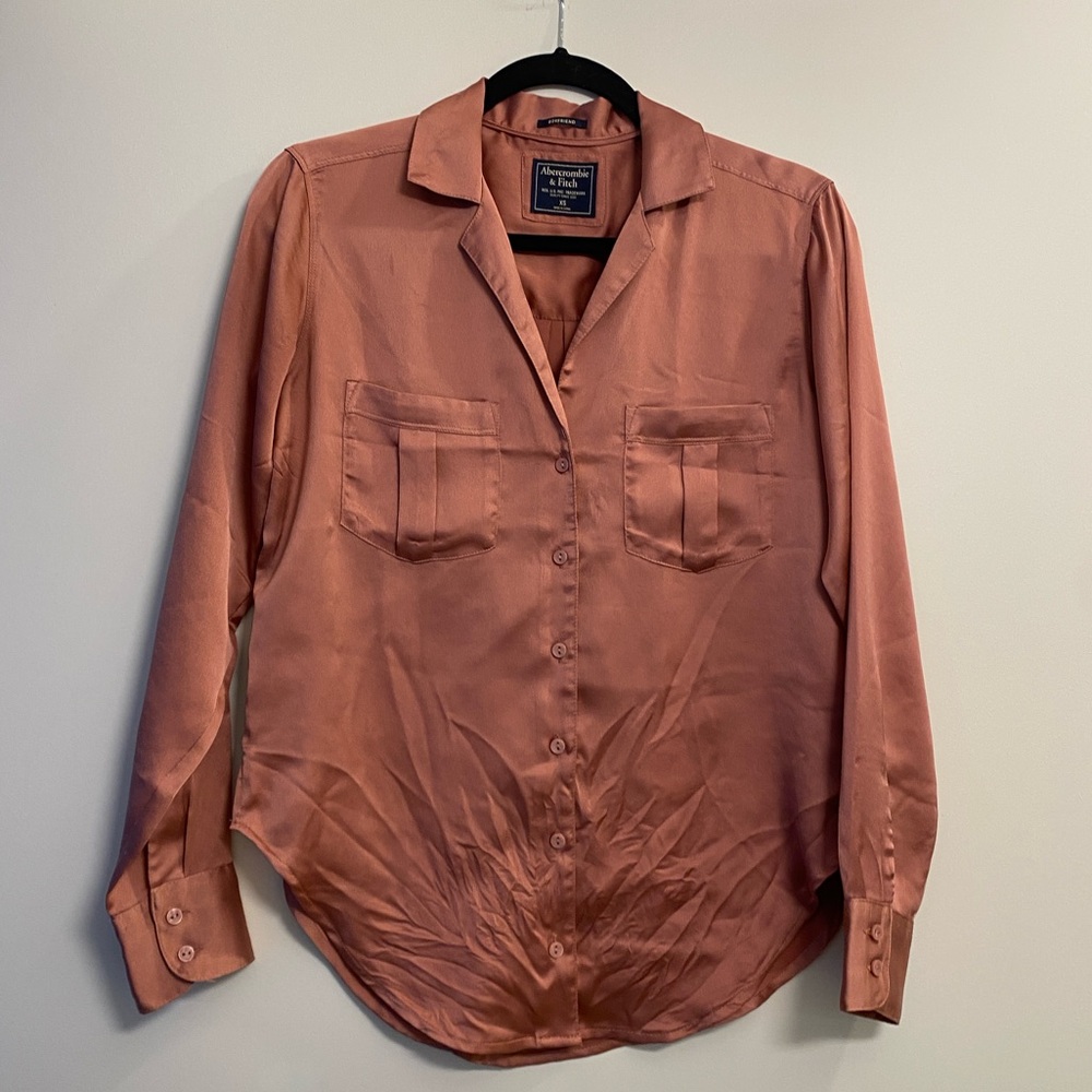 Abercrombie & Fitch Pink Satin Button-Up Shirt
